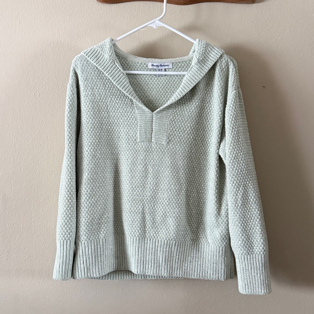 Tommy Bahama Mint Green Chenille Johnny Collar Hoodie Sweatshirt Size M